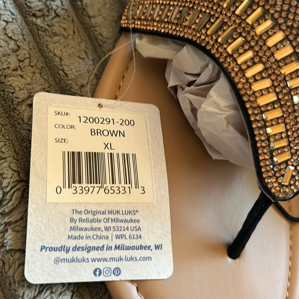 Muk Luks Luk*Ees NWT Brown/Tan Rhinestone Sandals XL 11-12 Gorgeous So Chic New - Picture 5 of 13